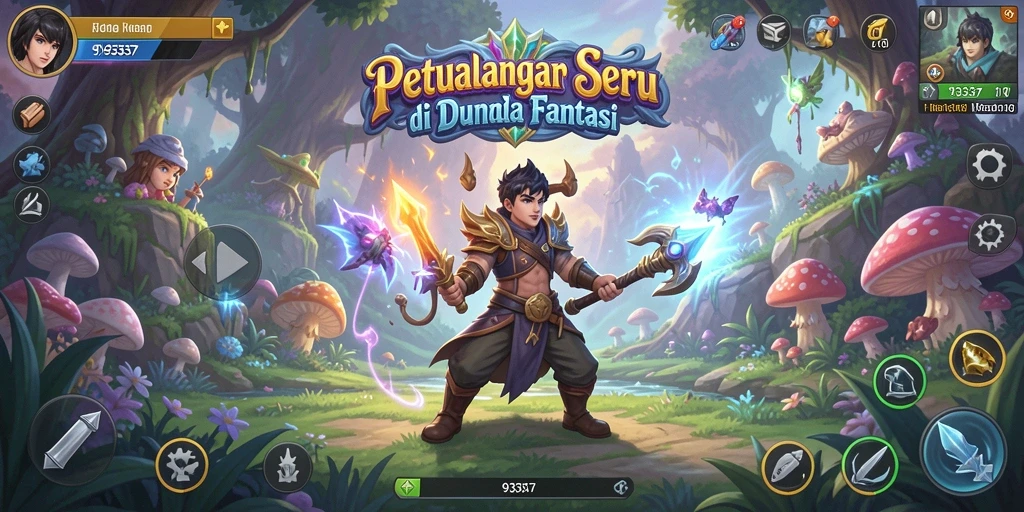Screenshot utama 93337 menampilkan karakter menjelajahi dunia yang indah.