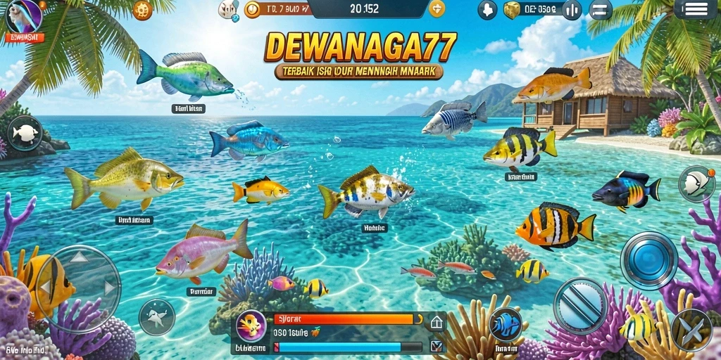 Tampilan gameplay seru dalam DEWANAGA77 saat menembak ikan.