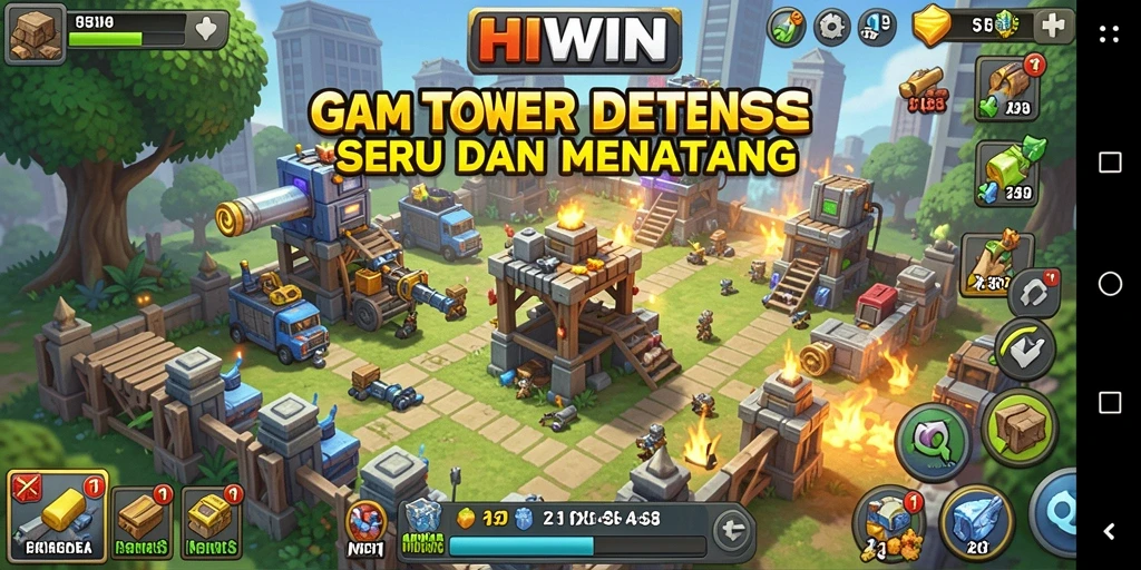 Tampilan gameplay HIWIN dengan strategi Tower Defense yang menarik.